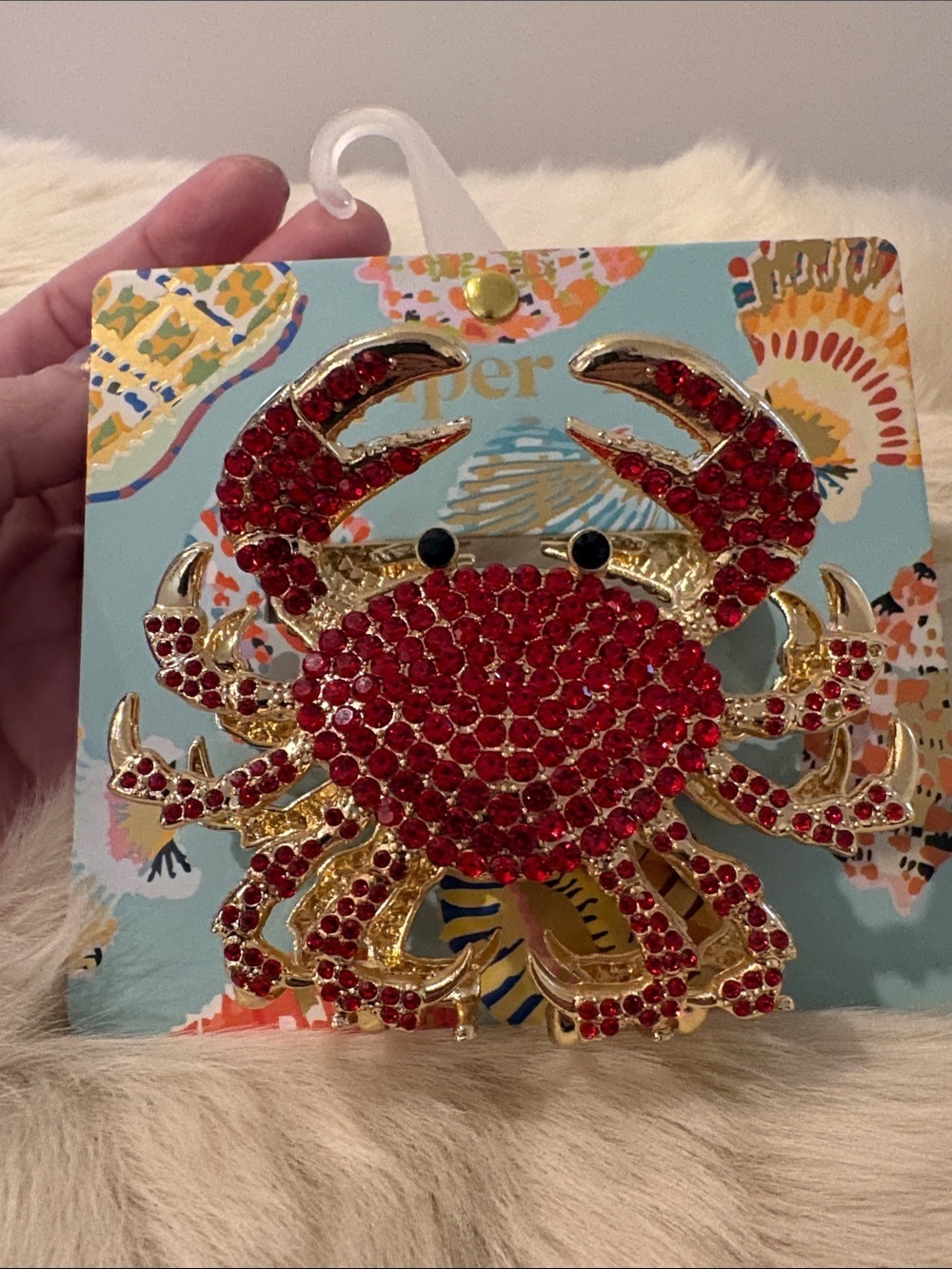 Piper K Crab Metal Hair Clip - Red Rhinestones and Gold Tone - Picture 7 of 7